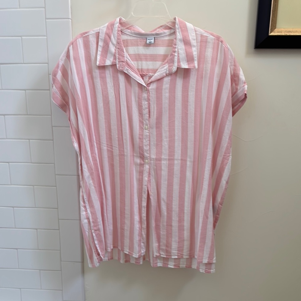 Old Navy Pink and White Striped Blouse